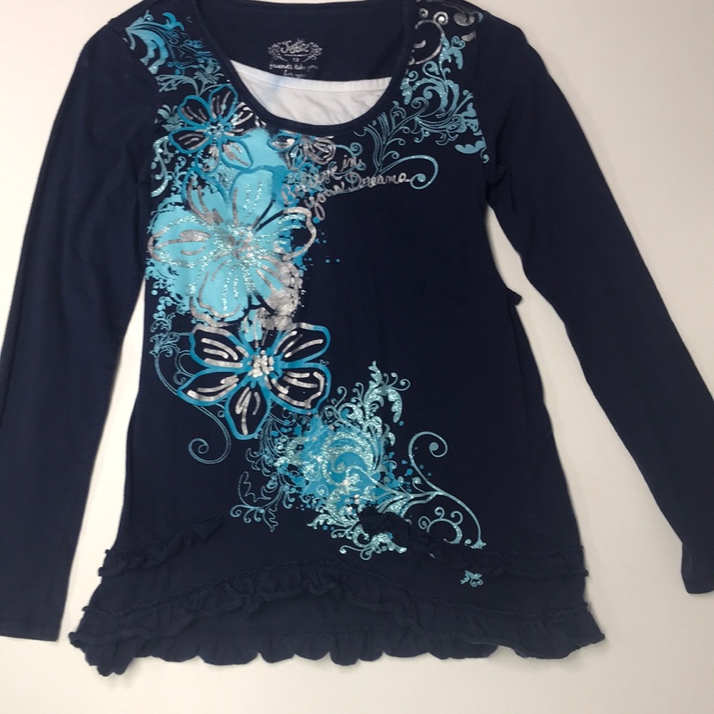 Navy and turquoise Justice shirt size 12.